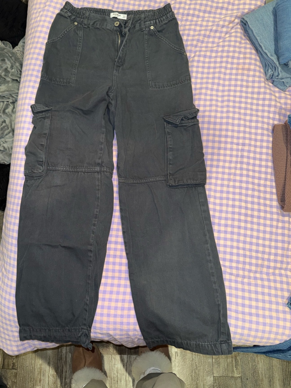 Pull&Bear Men's Black Straight Cargo Jeans